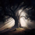 Sunlight Behind and Old Big Tree, Generative AI