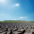 Sunlight in blue sky over drought earth Royalty Free Stock Photo