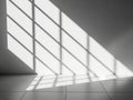 Sunlight casting geometric patterns through modern window blinds onto a tiled floor Royalty Free Stock Photo