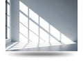 Sunlight casting geometric shadows through a window on a white wall and floor white floor Royalty Free Stock Photo