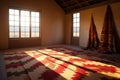 sunlight casting shadows over a finished navajo rug Royalty Free Stock Photo
