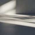Sunlight casts geometric shadows on a smooth, light-colored wall and floor, creating an interplay Royalty Free Stock Photo