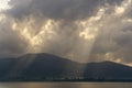 Sunlight through the clouds at dawn, island Koh Samui, Thailand