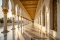 Sunlight through columns in white corridor Royalty Free Stock Photo