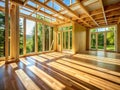 Sunlight Drenched Room Under Construction Wooden Flooring and Compositional Photography Techniques Royalty Free Stock Photo