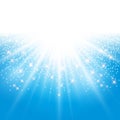 Sunlight effect sparkle on blue background with glitter copy spa