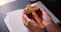 Sunlight Falling On Hand Over Bible