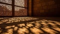 Sunlight filtering through intricate lattice window Royalty Free Stock Photo