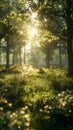 Sunlight Filtering Through Trees in Forest Royalty Free Stock Photo
