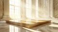 Light Streams Through Windows in Grand Hall With Marble Pillars and Platform Royalty Free Stock Photo