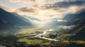 Serene Valley With Sunrays: A Whistlerian Terragen Landscape