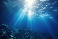 Sunlight Filters Through Sparkling Ocean Waves in Stunning Display of Natures Beauty, Underwater Ocean - Blue Abyss With Sunlight Royalty Free Stock Photo