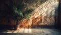 Sunlight filters through window, casting shadow on old plant generated by AI Royalty Free Stock Photo