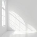 Sunlight floods through window into white empty room, 3D rendering