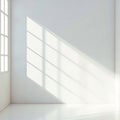 Sunlight floods through window into white empty room, 3D rendering