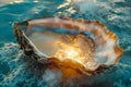 Sunlight Glistening on Sea Shell Floating in Crystal Clear Blue Ocean Waters at Sunset Royalty Free Stock Photo