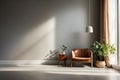 Sunlight on a gray wall, sunbeams in a room