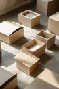 In sunlight, a group of cardboard boxes is ready to be packed Royalty Free Stock Photo