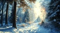 When the sunlight hit the snowy trees, all the beauty and wonder come together, Generative AI