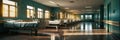 Sunlight illuminates empty hospital ward, highlighting beds and serene atmosphere during sunset Royalty Free Stock Photo