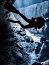 Sunlight illuminates a woman diver underwater in the cavern at Buford Sink, Chassahowitzka Wildlife Management Area Royalty Free Stock Photo