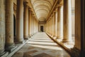 Sunlight illuminating a hallway with stone columns Royalty Free Stock Photo