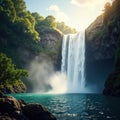 Sunlight illuminating Templo Waterfall s misty spray , natural, landscape Royalty Free Stock Photo