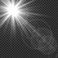 Sunlight isolated. Sun rays light lens flare glare. White transparent sunshine starburst vector illustration Royalty Free Stock Photo