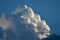 SUNLIGHT ON LARGE LOOMING CUMULUS CLOUDS IN BLUE SKY Royalty Free Stock Photo