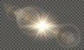 Sunlight lens flare light effect with warm golden sunrays