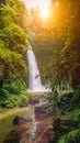 Sunlight over Jungle Nungnung waterfall, Bali, Indonesia