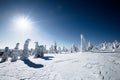 Sunlight over a winter landscape at Finland Lapland