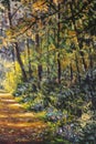 Sunlight park alley forest rural landscape Original artistic modern impressionism painting Royalty Free Stock Photo