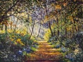 Sunlight park alley forest rural landscape Original artistic modern impressionism painting Royalty Free Stock Photo