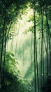 Sunlight penetrates through the bamboo forest Royalty Free Stock Photo