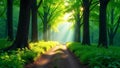 Sunlight Piercing a Lush Forest Path Royalty Free Stock Photo