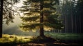 sunlight pine tree in a forrest Royalty Free Stock Photo