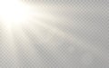 Sunlight rays. Realistic sunshine on transparent background. Bright sun beams with bokeh effect. Shining rays and lens Royalty Free Stock Photo