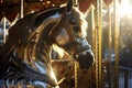sunlight reflecting off a gilded carousel horse mane