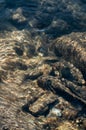 Sunlight reflection on underwater stones and rocks, Reshi river, Sikkim , India