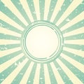 Sunlight retro faded wide background with shabby round frame for text. blue and green color burst background.