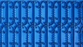 Sunlight and shadow on surface of wrought-iron elements pattern on vintage blue metal gate door background, exterior architecture Royalty Free Stock Photo