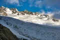 at the top of the ice glacier in the high snow covered peaks of New Zealand Southern Alps