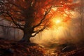 Sunlight Shining Through the Autumn Tree, Generative AI