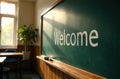 Sunlight Shining on Classroom Blackboard with Welcome Message Royalty Free Stock Photo