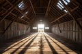 sunlight shining through gaps in the restored barn roof