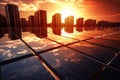 Sunlight Shinipng Brightly On Group Of Polycrystalline Panels. Generative AI