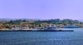 Sunlight on the ships in the harbour of Corfu