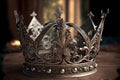 In the sunlight, a silver metal king or queens crown