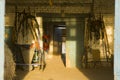 Sunlight in the stable, interior of a stone barn